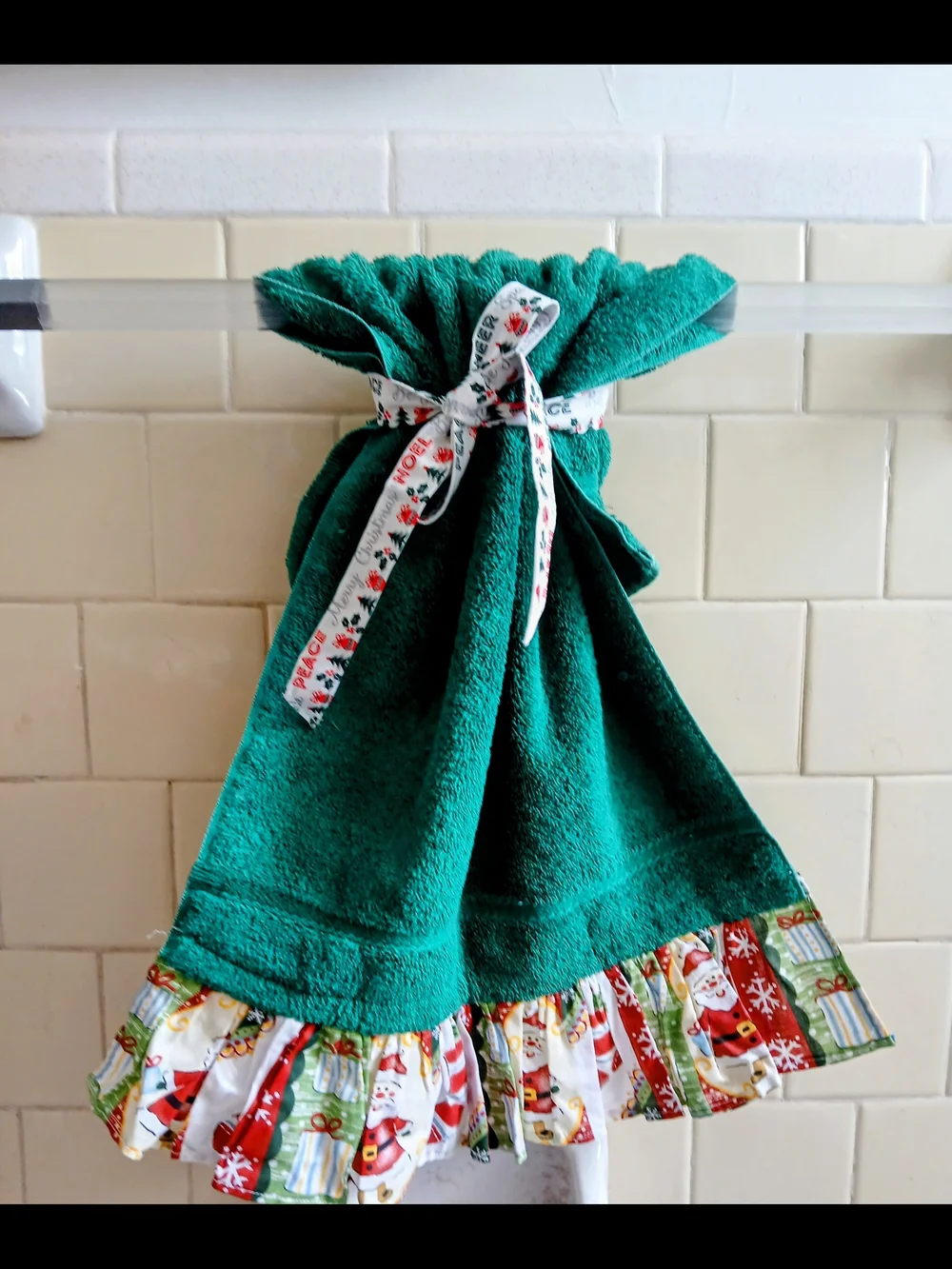 Orange Ruffle Kitchen Hand Towel with Printed Trim